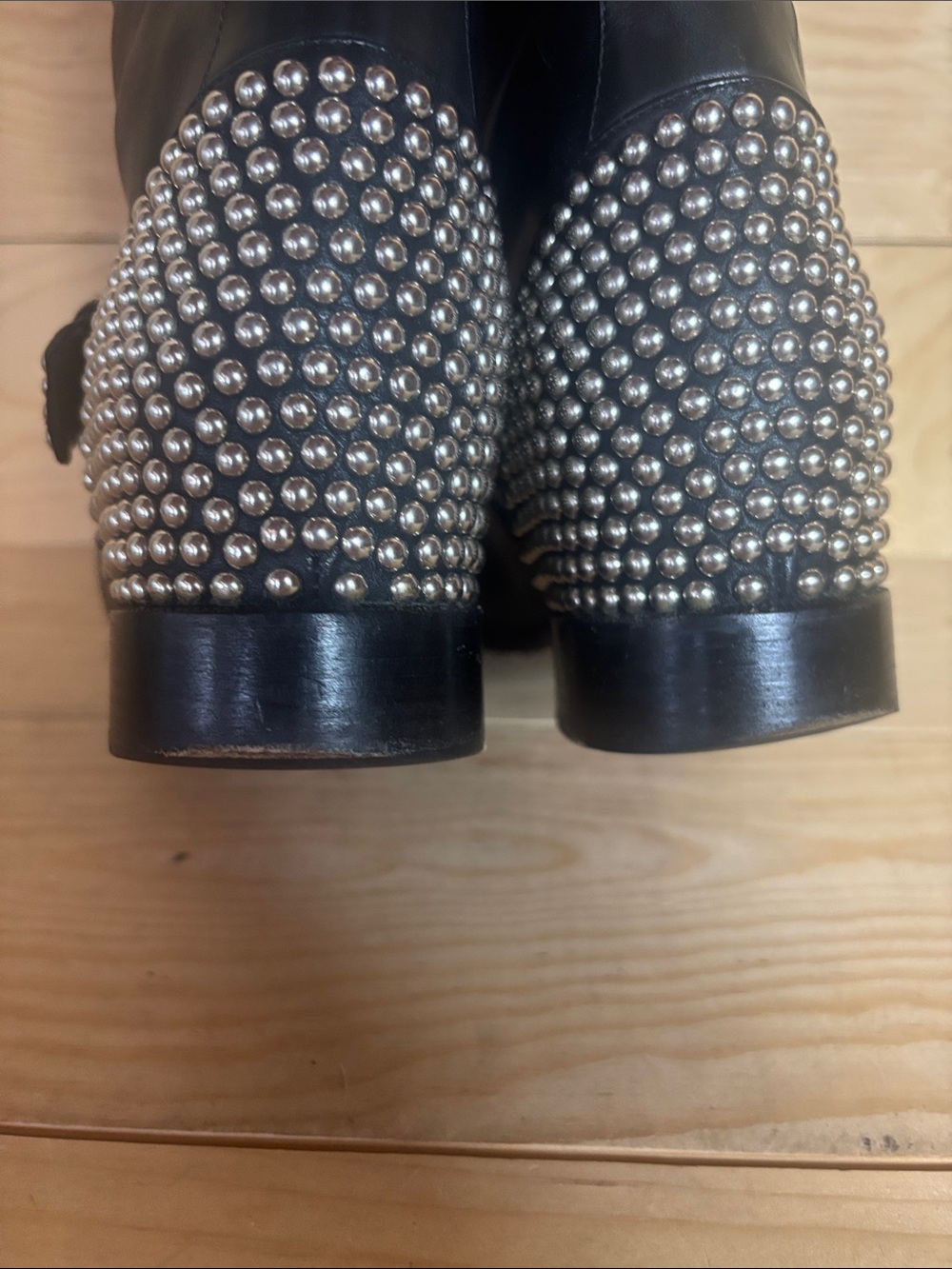 Christian Louboutin black leather studded moto boots 37 1/2 - Picture 12 of 16